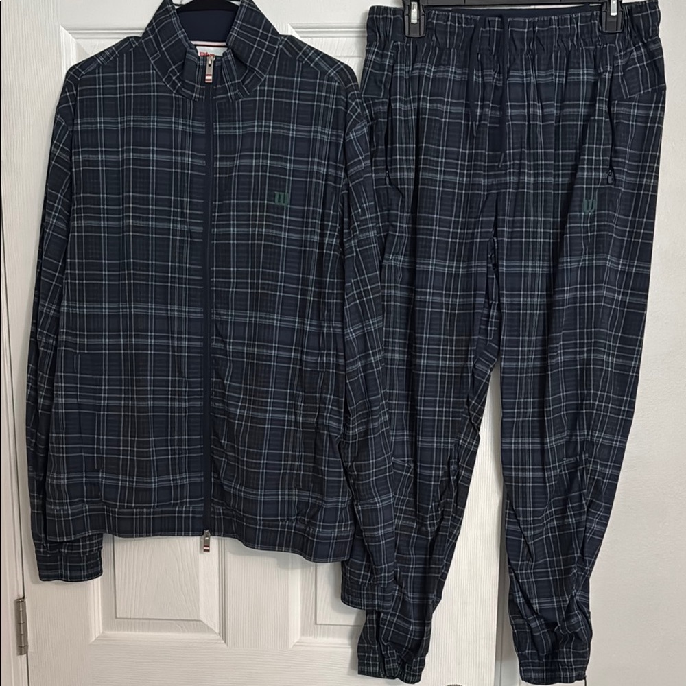 Wilson Men’s Plaid Track/Tennis Set - Dark Blue & Green
